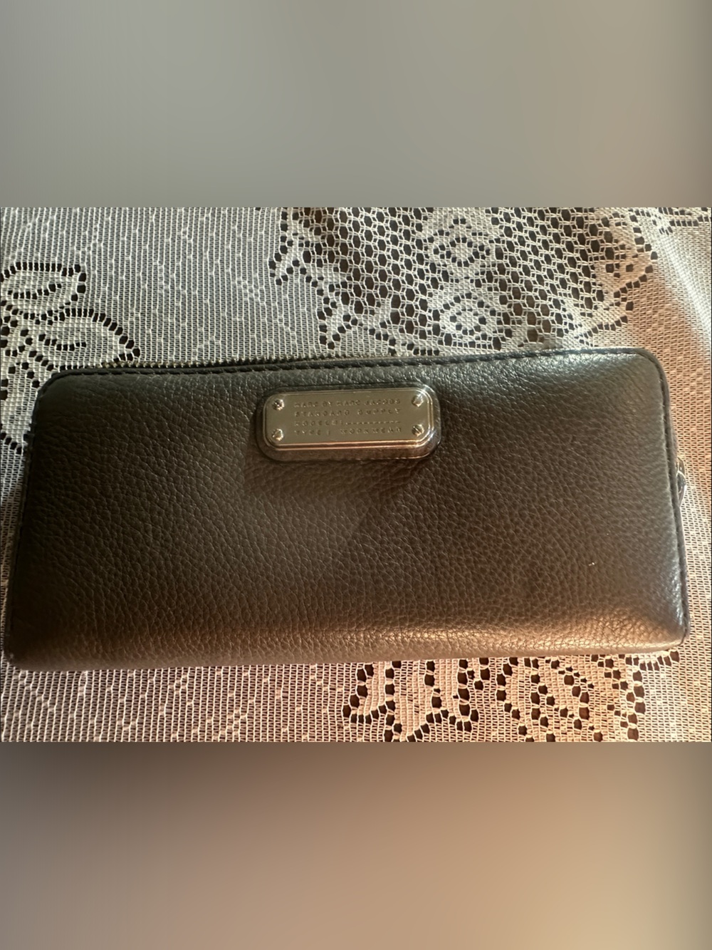 Marc By Marc Jacobs Black Pebbled Leather Wallet with Metal Nameplate